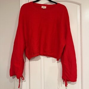 P cill Red Cropped Balloon Sleeve Sweater Size S EUC